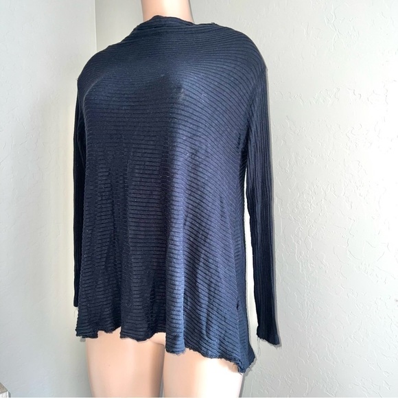 We The Free People Women’s XS Black Robbed Soft Rayon Long Sleeve Knit Top Mock - Picture 4 of 7